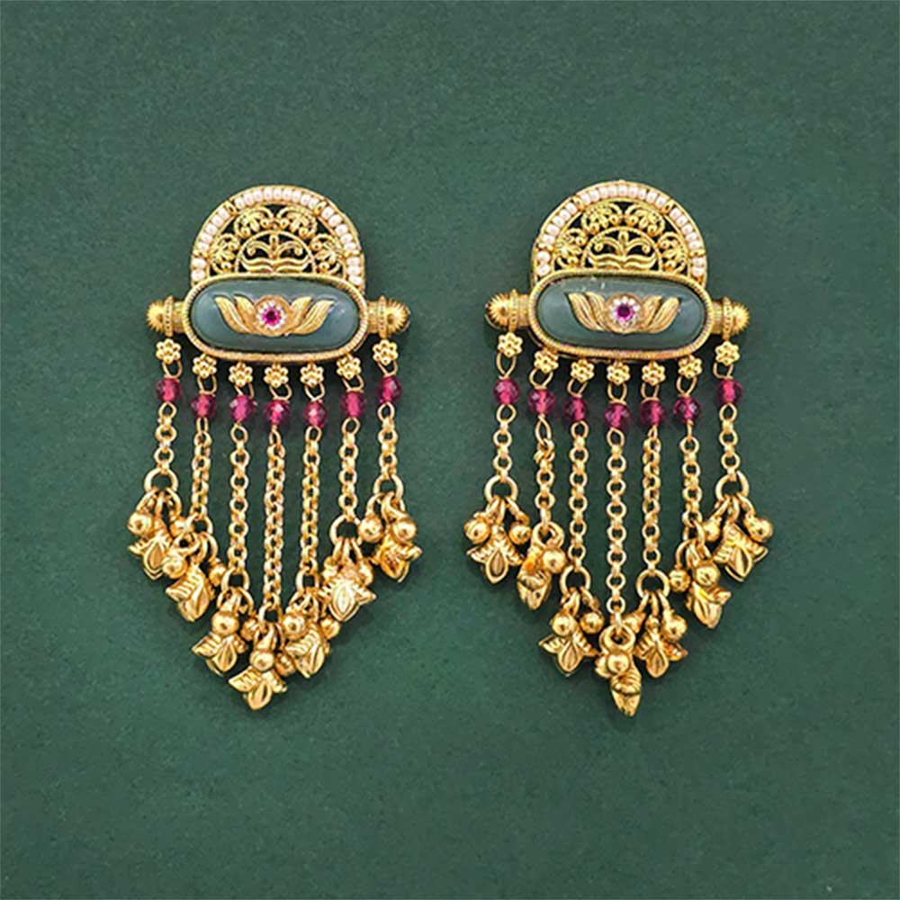 Antique Moti Earring With Matte Gold Plating