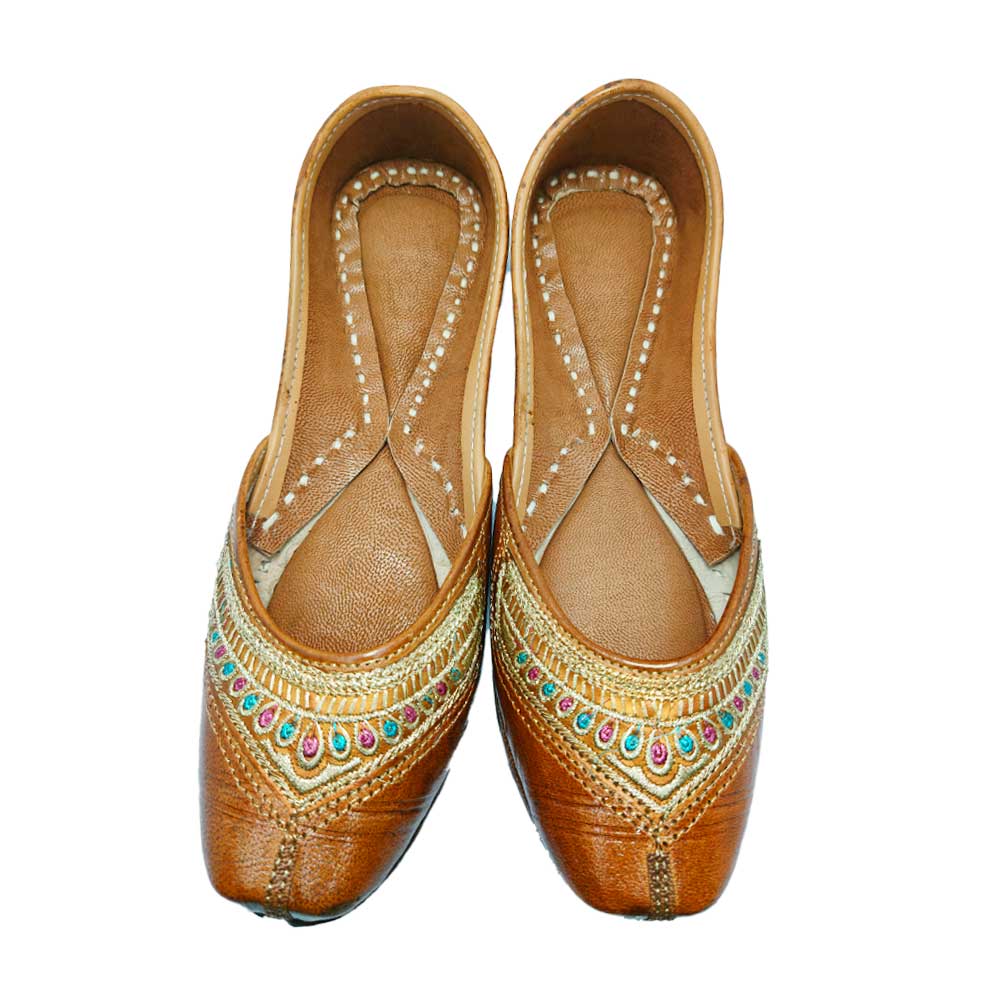 Royal Tan Multicolor Embroidered Traditional Juti
