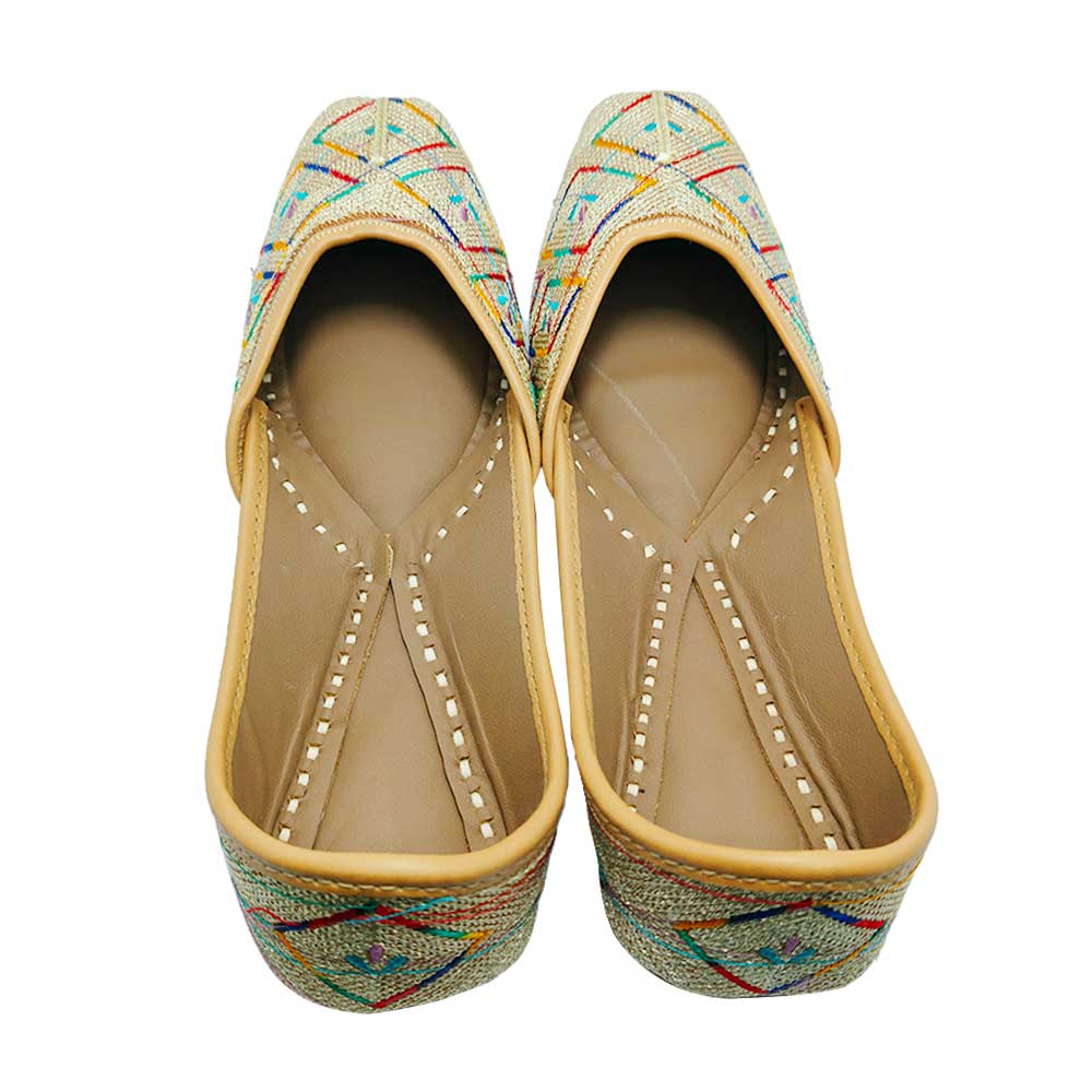 Ivory Multicolor Handcrafted Traditional Juti