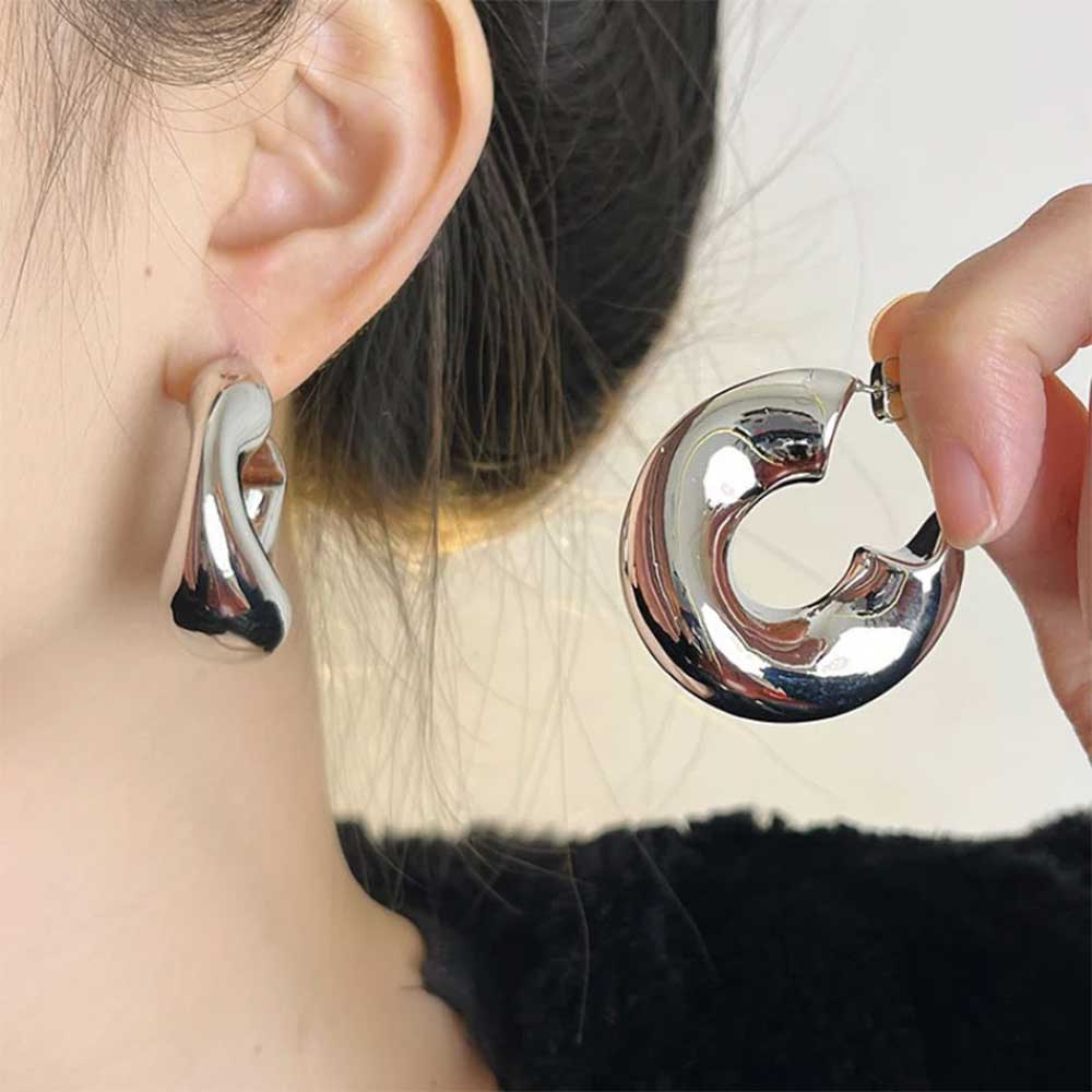 Silver Chunky Hoop Earrings for Women