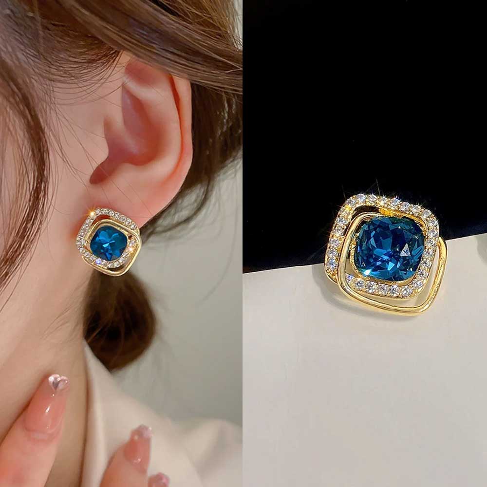 Blue Crystal Stud Earrings for Women